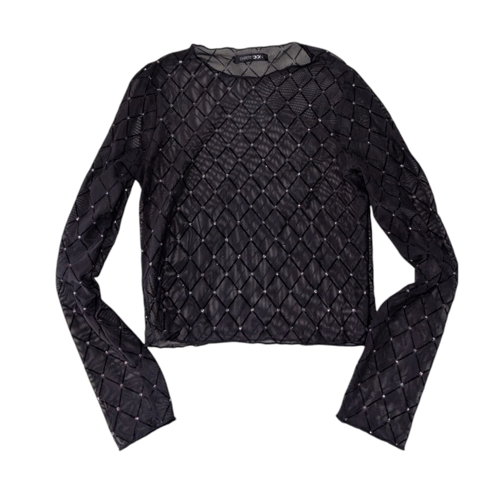 Black Sequin Crop Blouse
